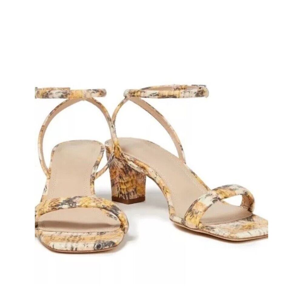 Sandro‎ Ankle Strap Maeva Yellow Brown Snakeskin Leather Sandals EU40 US9 Square